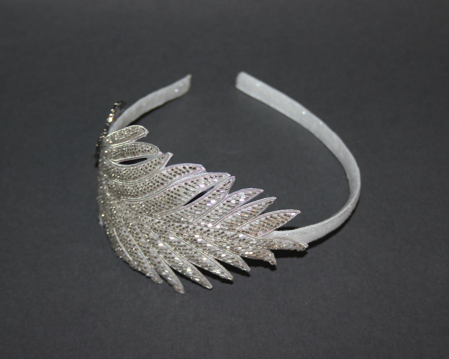 Silver beaded feather fascinator Women bridesmaid headband
