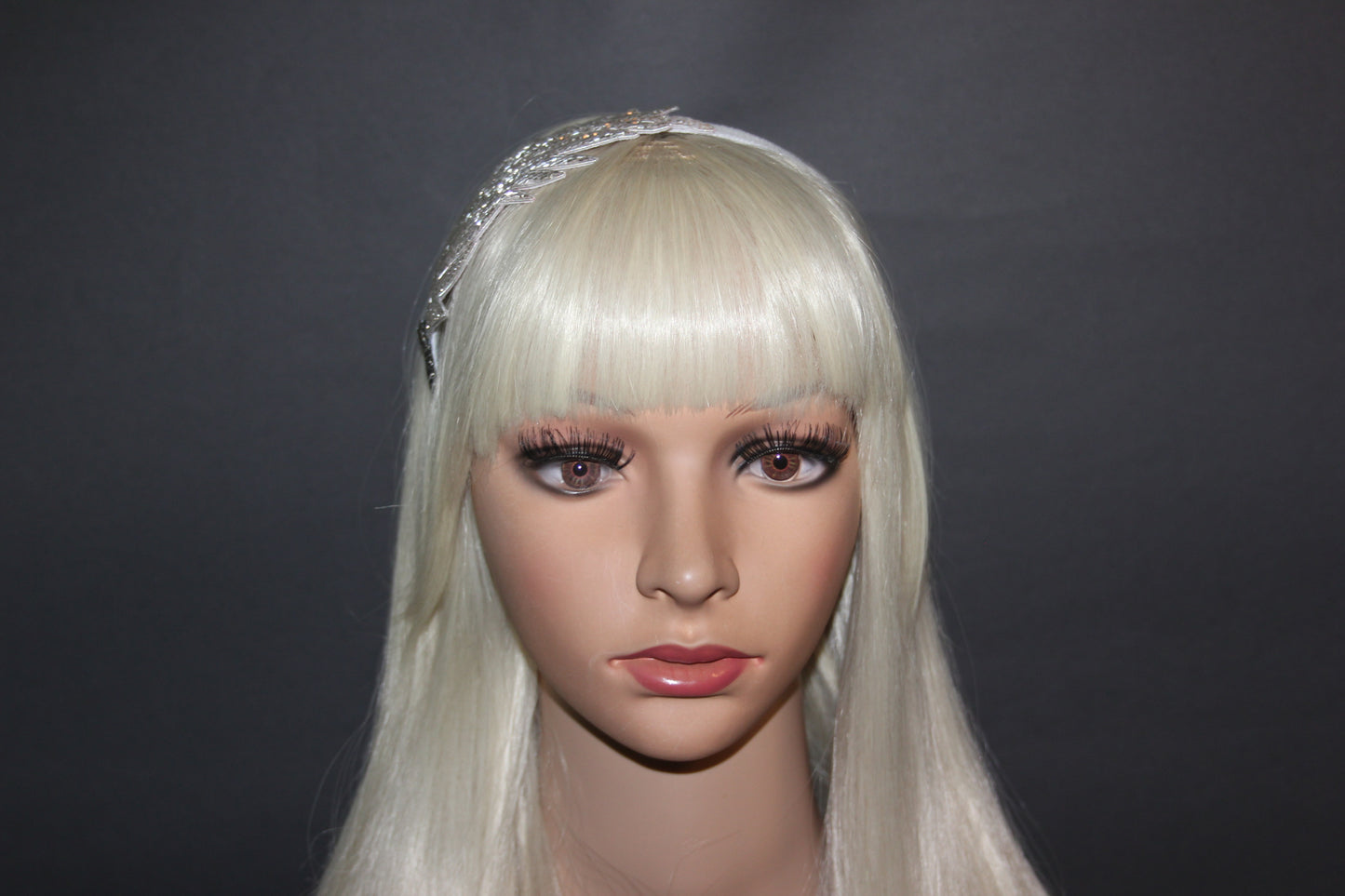 Silver beaded feather fascinator Women bridesmaid headband