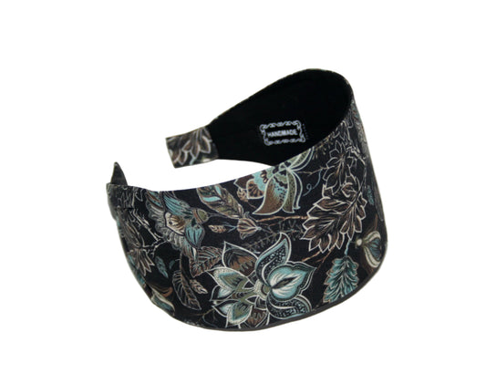 Black flat headband for women Fantasy Flower print boho fabric head scarf