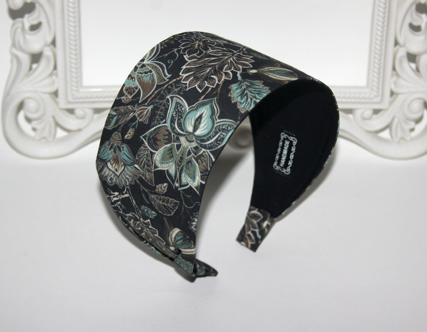 Black flat headband for women Fantasy Flower print boho fabric head scarf