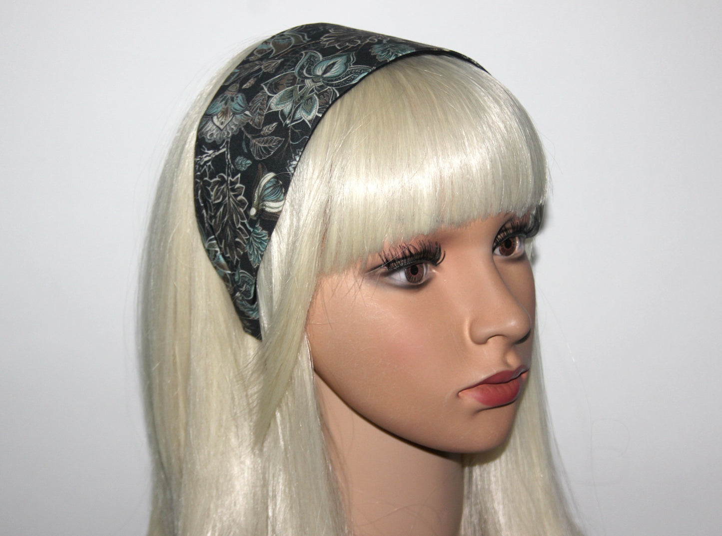 Black flat headband for women Fantasy Flower print boho fabric head scarf