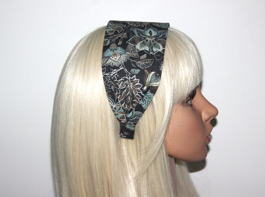 Black flat headband for women Fantasy Flower print boho fabric head scarf