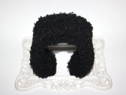 Black curly earmuffs Rabbit faux fur headband turban Skiing headphones for women