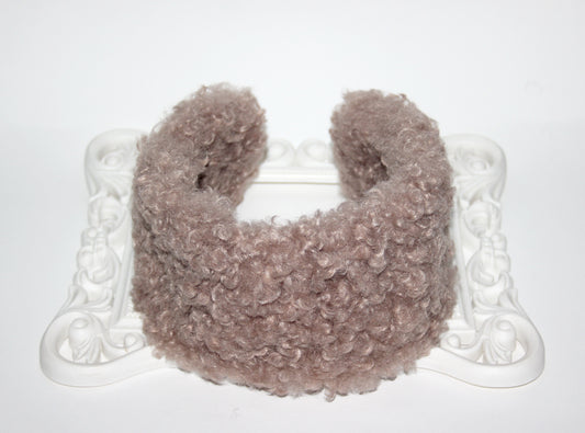 Beige curly earmuffs Rabbit faux fur headband turban Skiing headphones for women