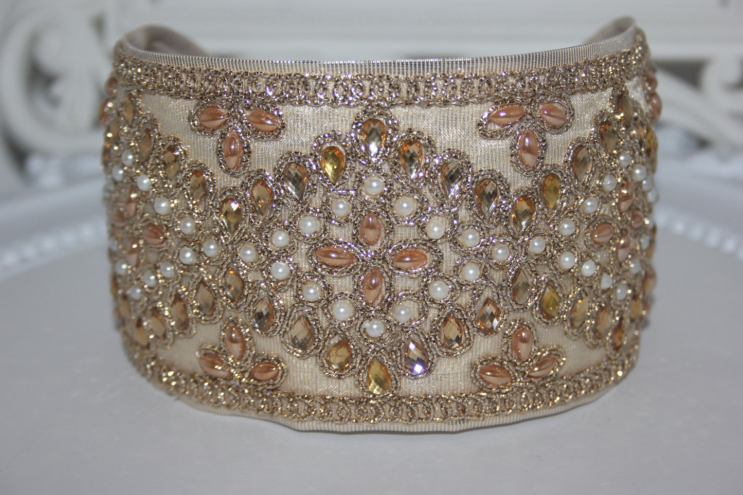 Embellished headband women 3"inch Gold hairband Wedding headpiece