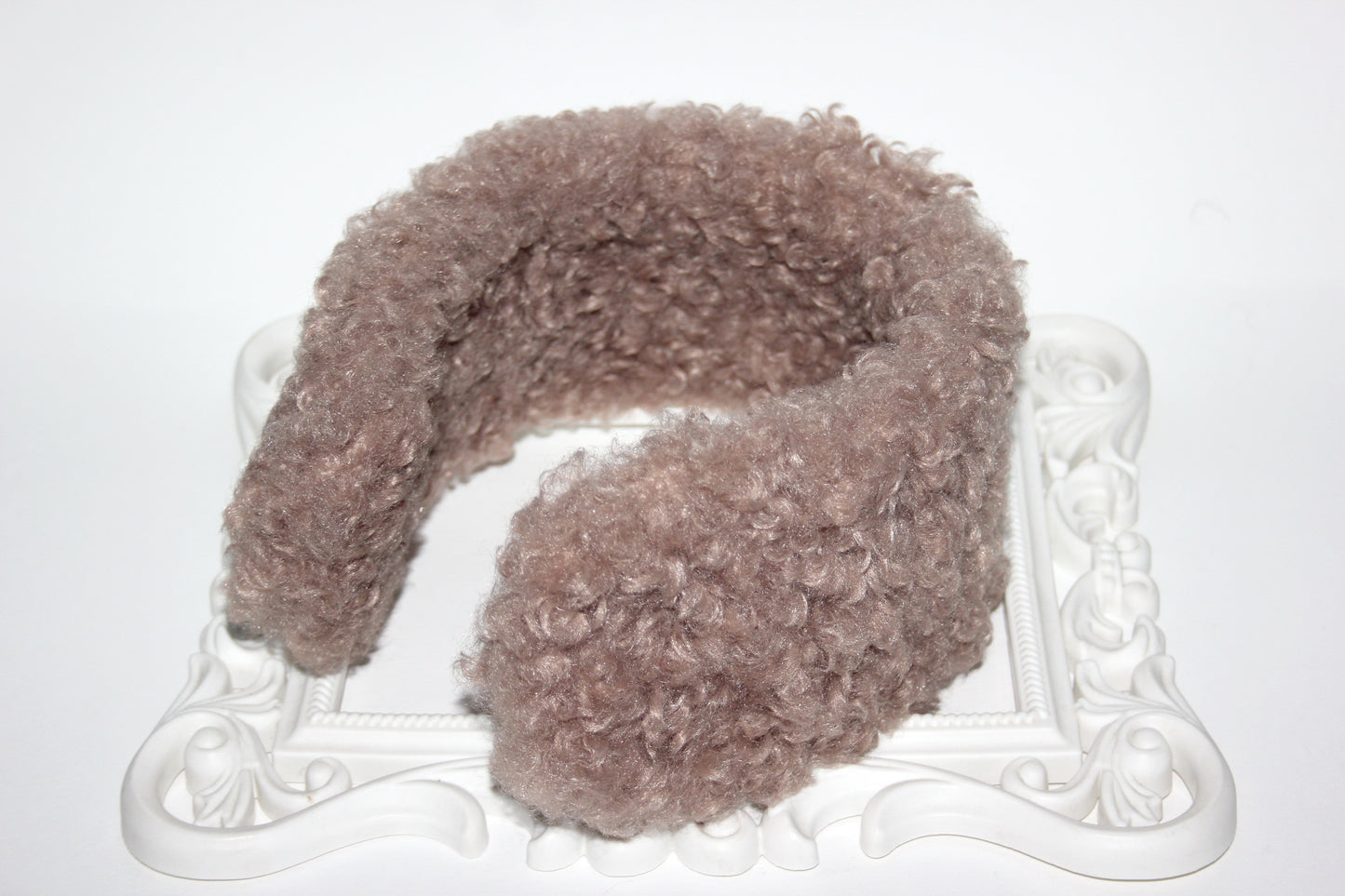 Beige curly earmuffs Rabbit faux fur headband turban Skiing headphones for women