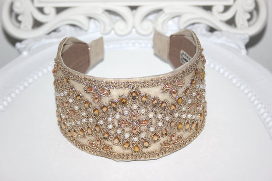 Embellished headband women 3"inch Gold hairband Wedding headpiece