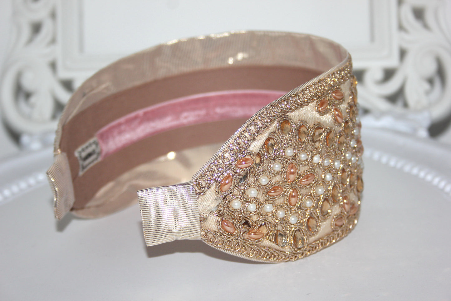 Embellished headband women 3"inch Gold hairband Wedding headpiece