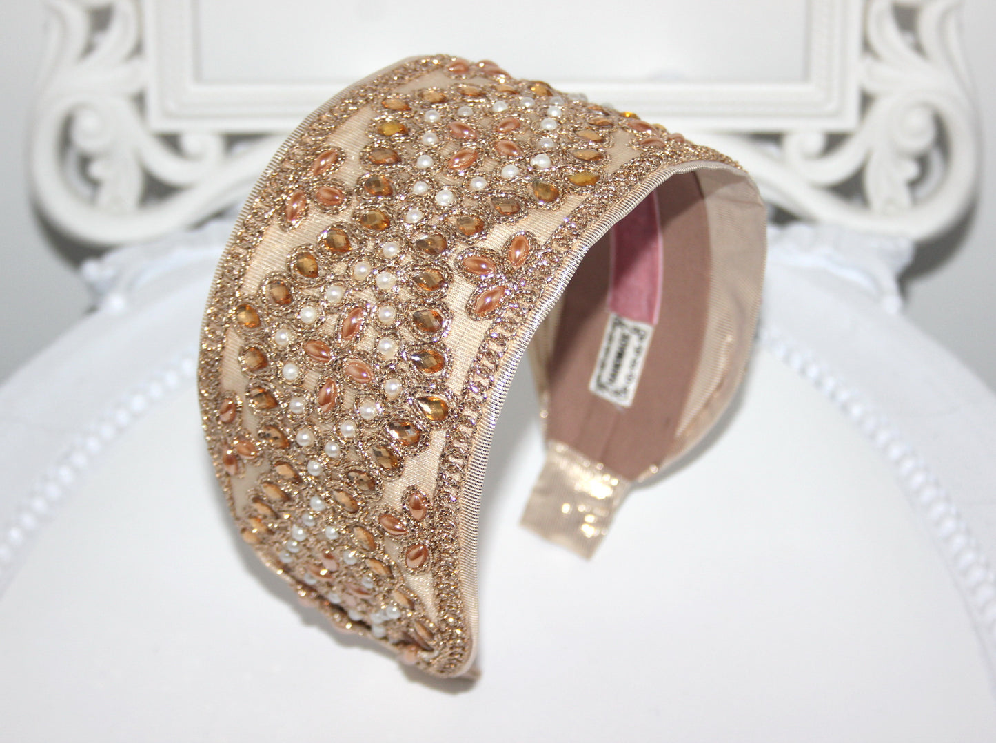 Embellished headband women 3"inch Gold hairband Wedding headpiece