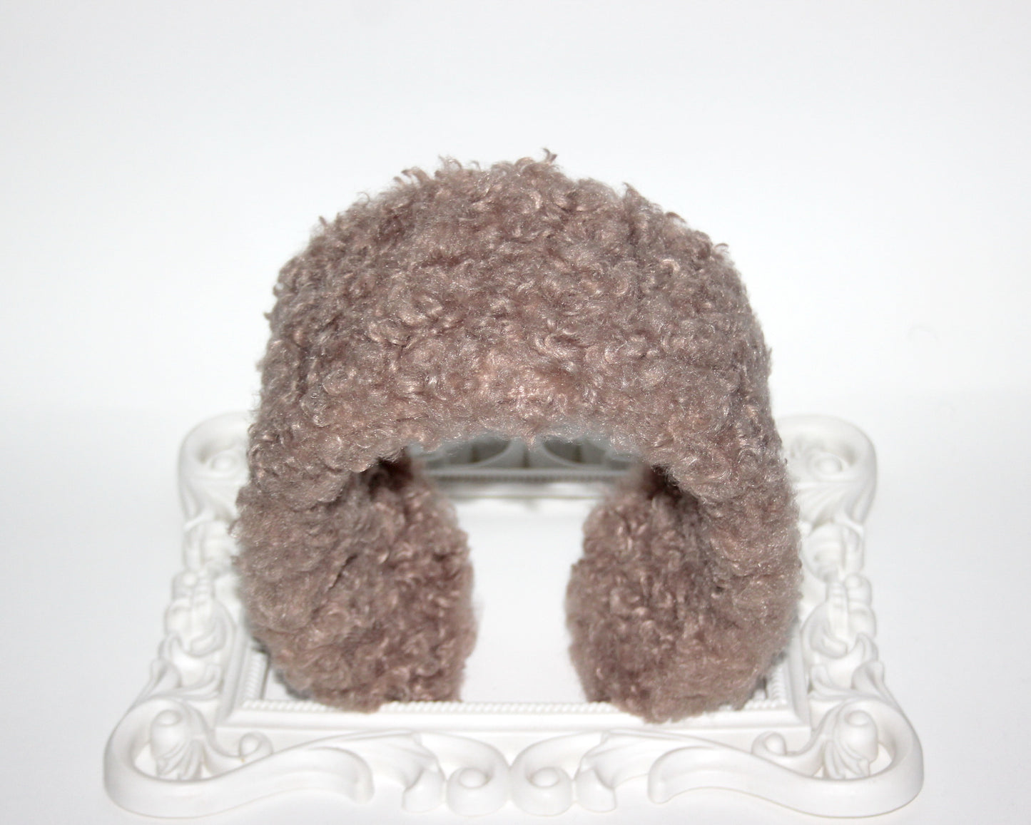 Beige curly earmuffs Rabbit faux fur headband turban Skiing headphones for women