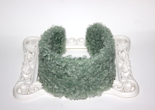 Apple Green curly earmuffs Rabbit faux fur headband turban Skiing headphones for women