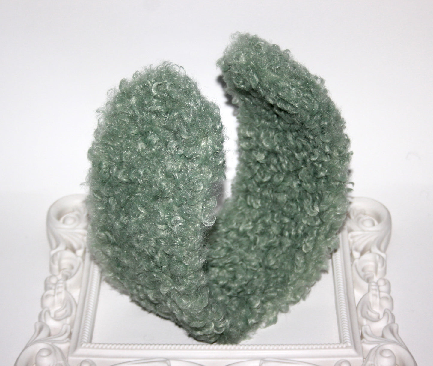 Apple Green curly earmuffs Rabbit faux fur headband turban Skiing headphones for women