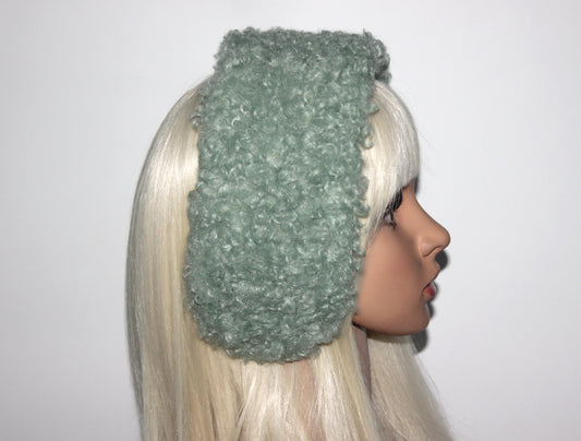 Apple Green curly earmuffs Rabbit faux fur headband turban Skiing headphones for women