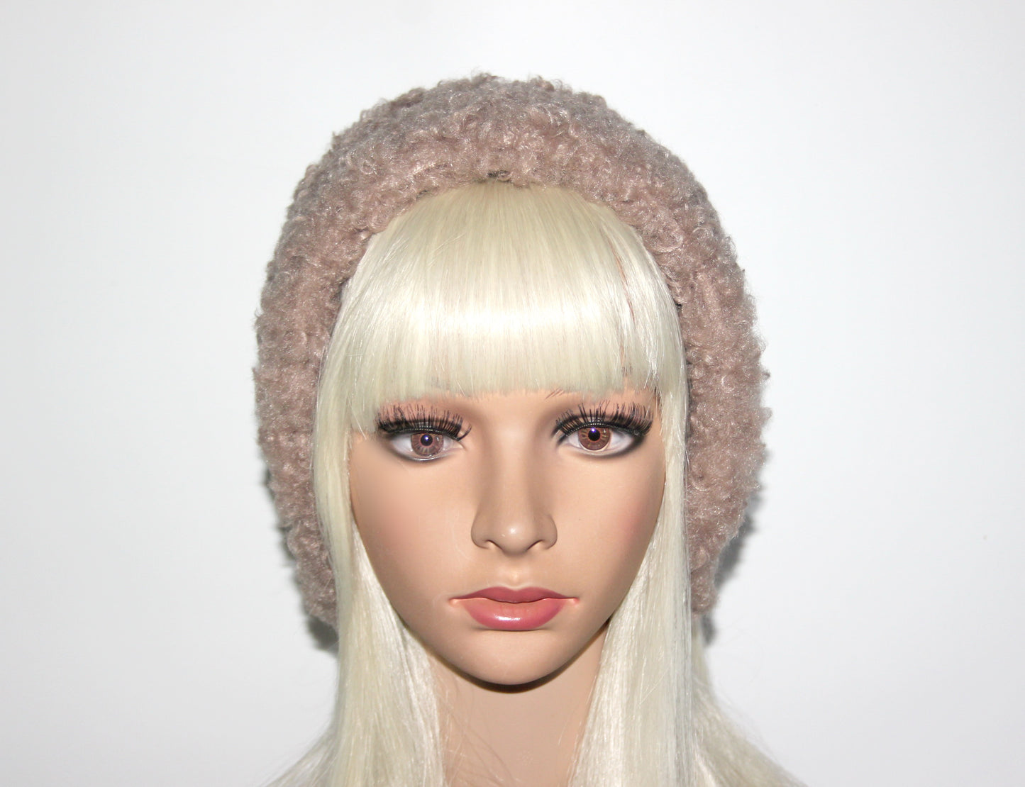 Beige curly earmuffs Rabbit faux fur headband turban Skiing headphones for women