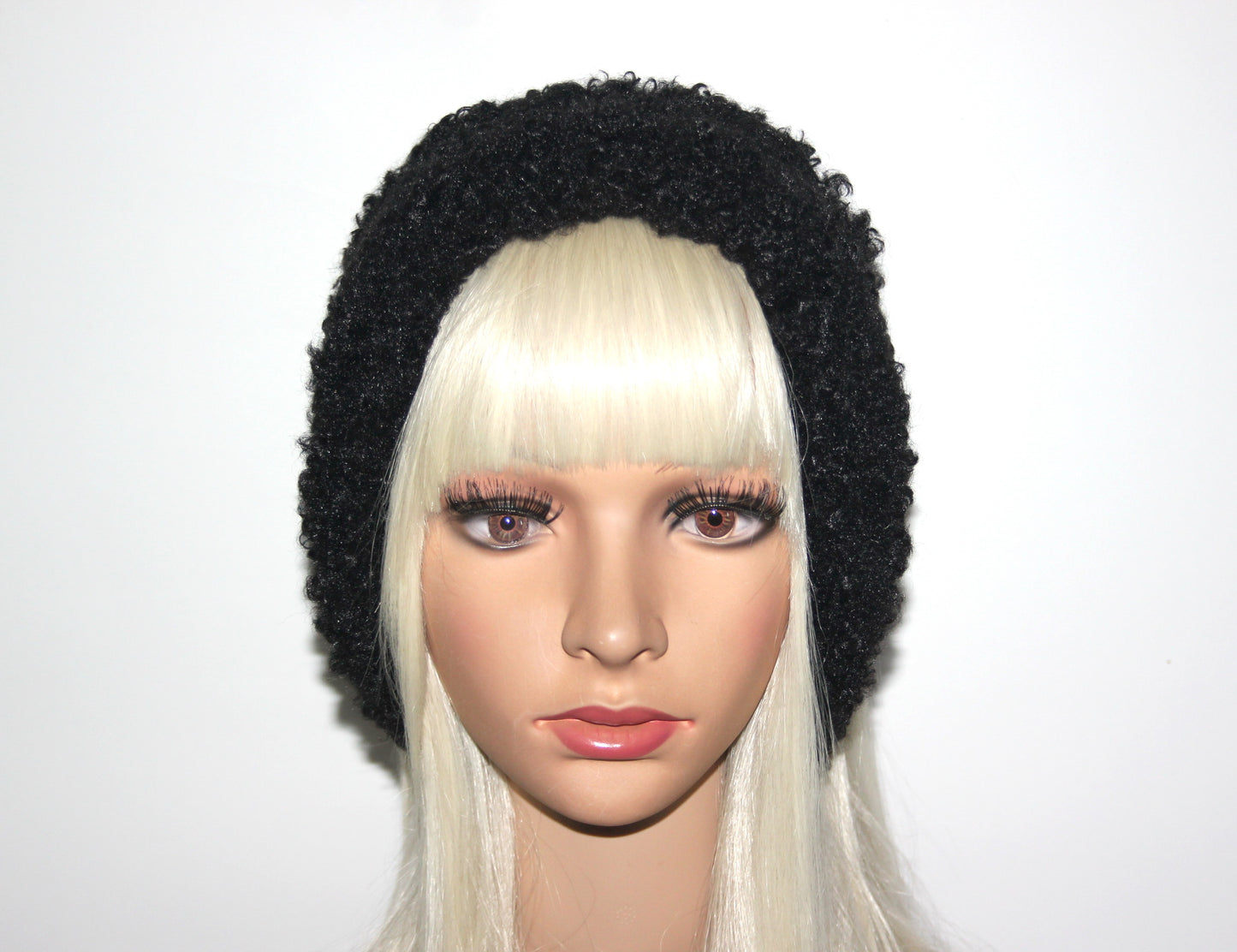 Black curly earmuffs Rabbit faux fur headband turban Skiing headphones for women