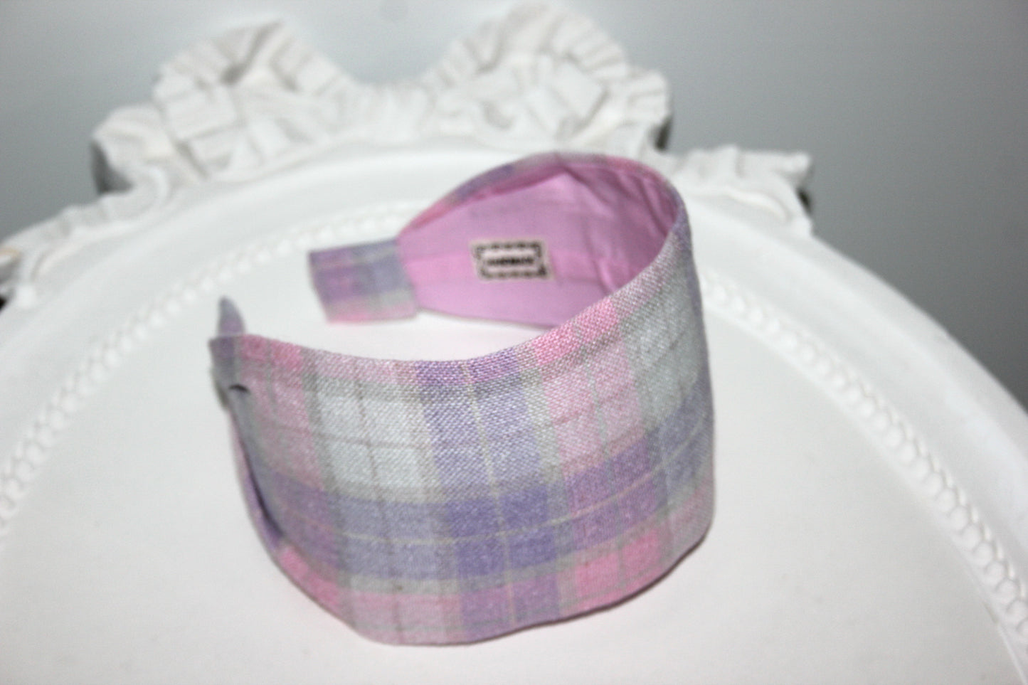 Linen headband Pastel shades tartan hair band structured & wide headband bandana