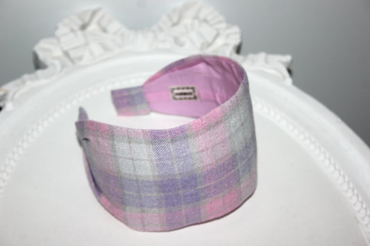 Linen headband Pastel shades tartan hair band structured & wide headband bandana