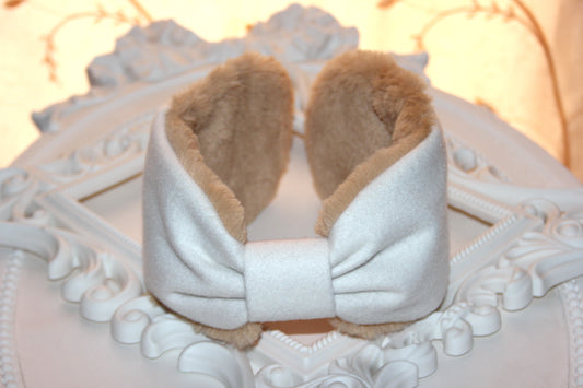 Ivory earmuffs Beige wool & faux fur headband turban