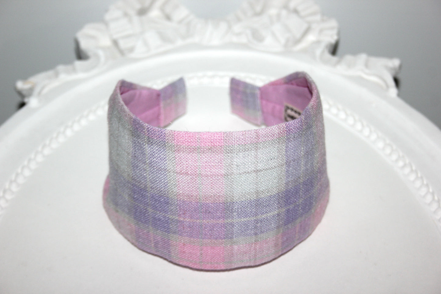 Linen headband Pastel shades tartan hair band structured & wide headband bandana