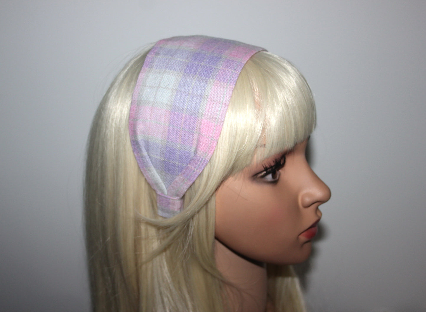 Linen headband Pastel shades tartan hair band structured & wide headband bandana