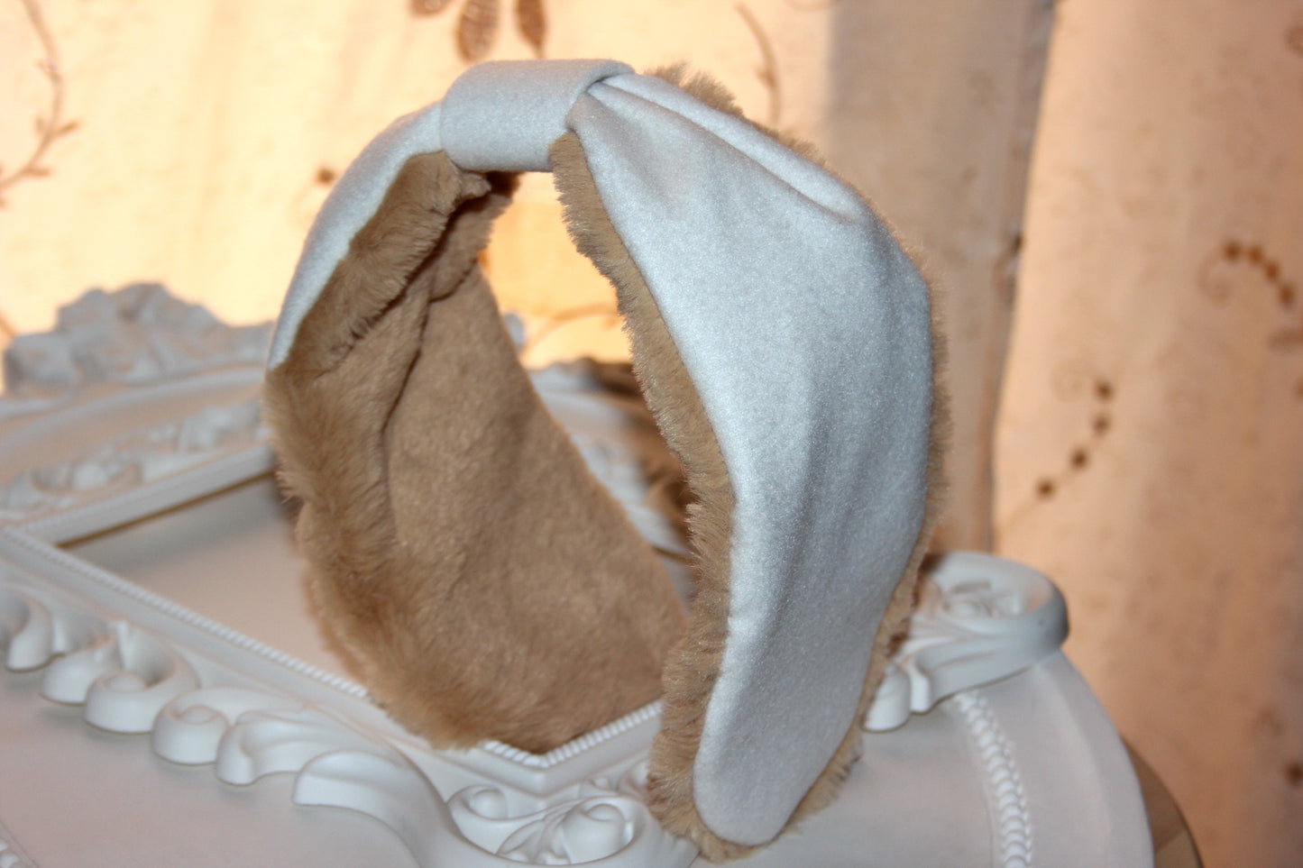 Ivory earmuffs Beige wool & faux fur headband turban