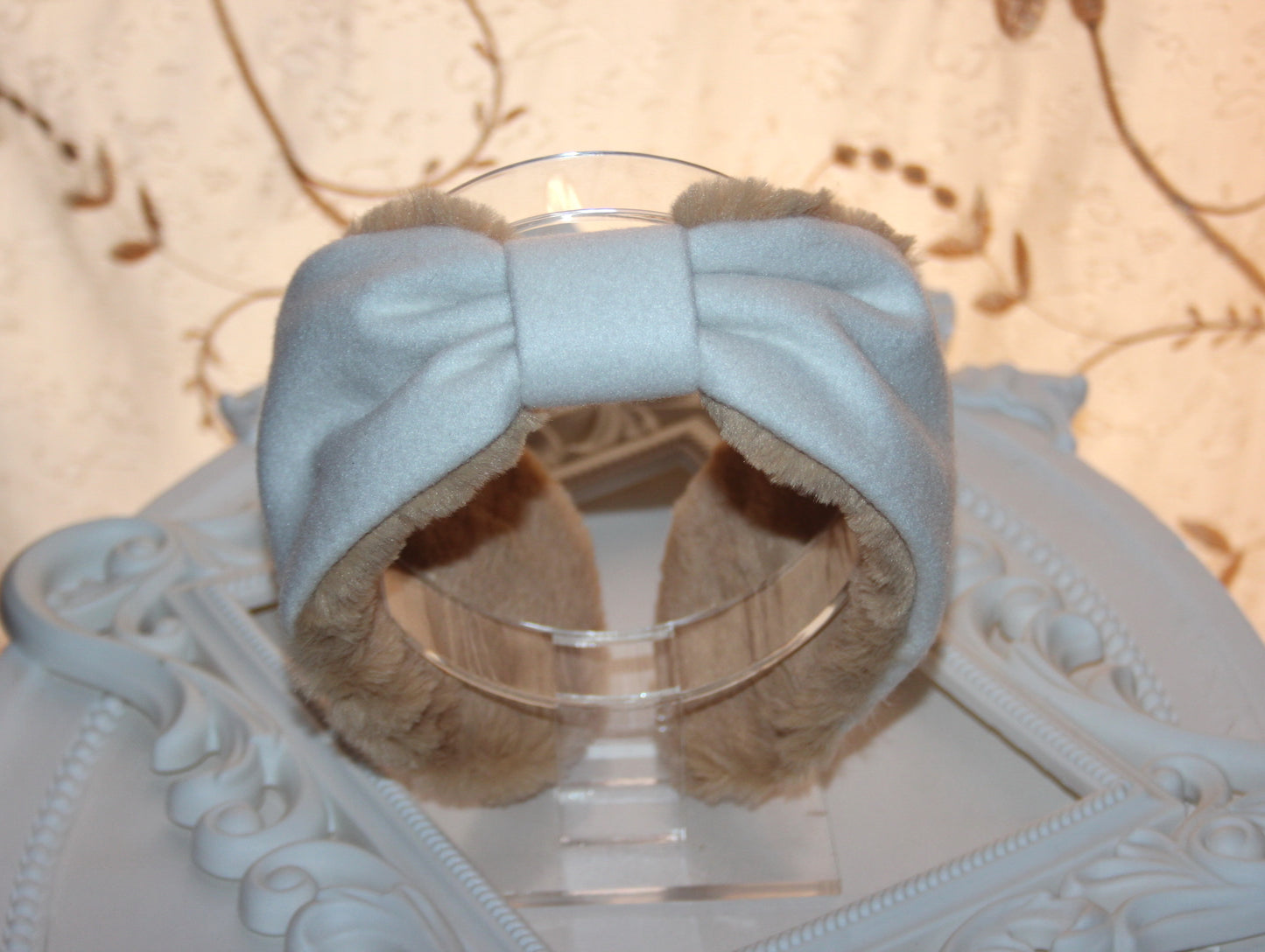 Ivory earmuffs Beige wool & faux fur headband turban