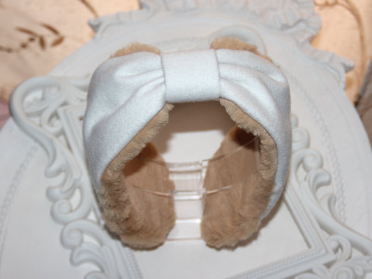 Ivory earmuffs Beige wool & faux fur headband turban