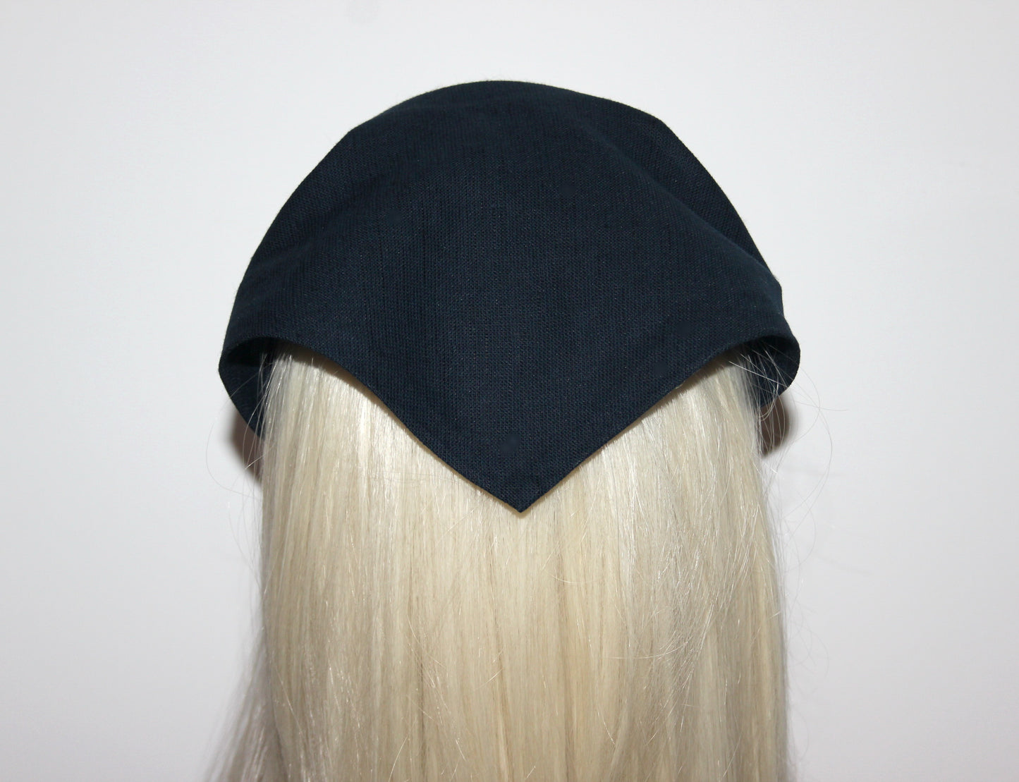 Triangle linen headband bandana Dark Blue kerchief Comfy hippie hairband