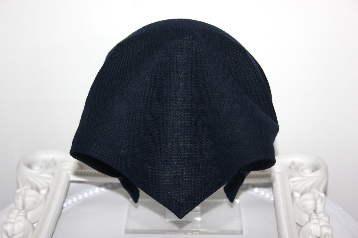 Triangle linen headband bandana Dark Blue kerchief Comfy hippie hairband