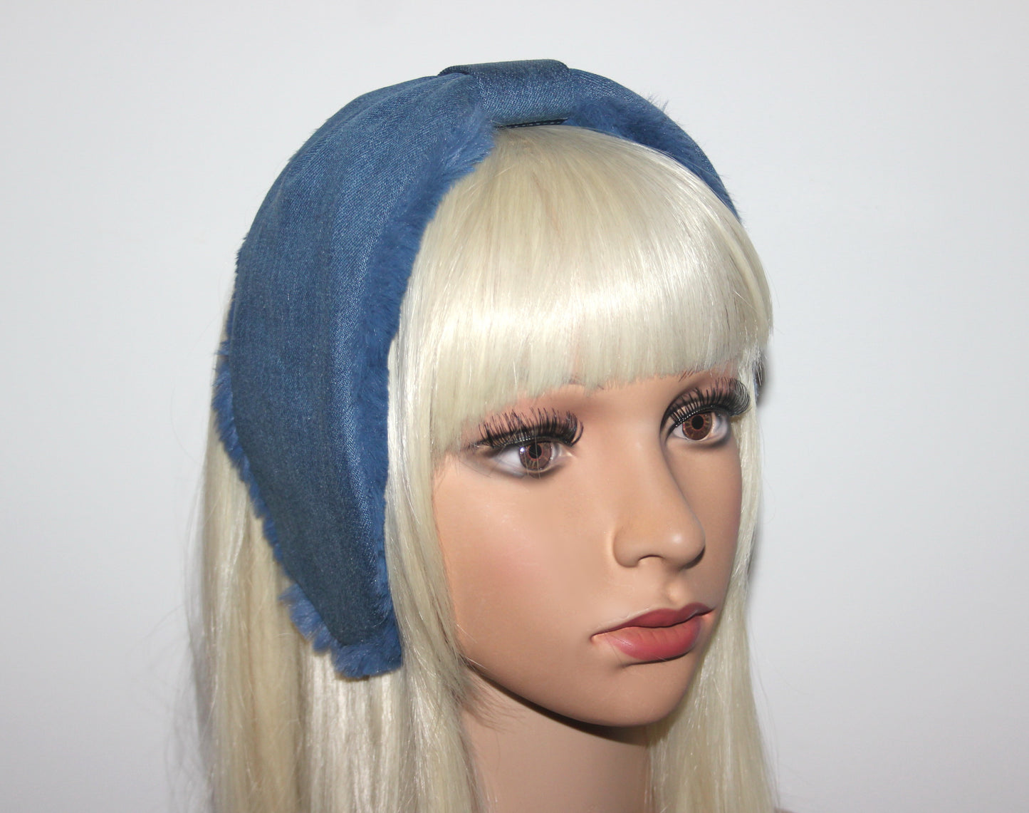 Blue earmuffs women Azure faux fur earmuffs ear warmer headband turban