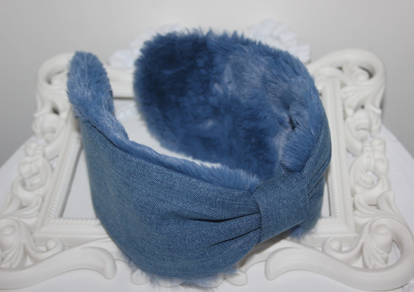 Blue earmuffs women Azure faux fur earmuffs ear warmer headband turban