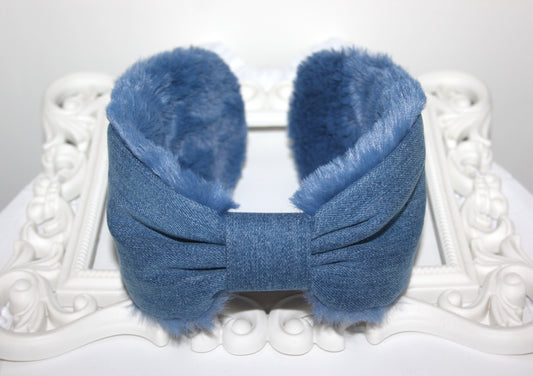 Blue earmuffs women Azure faux fur earmuffs ear warmer headband turban