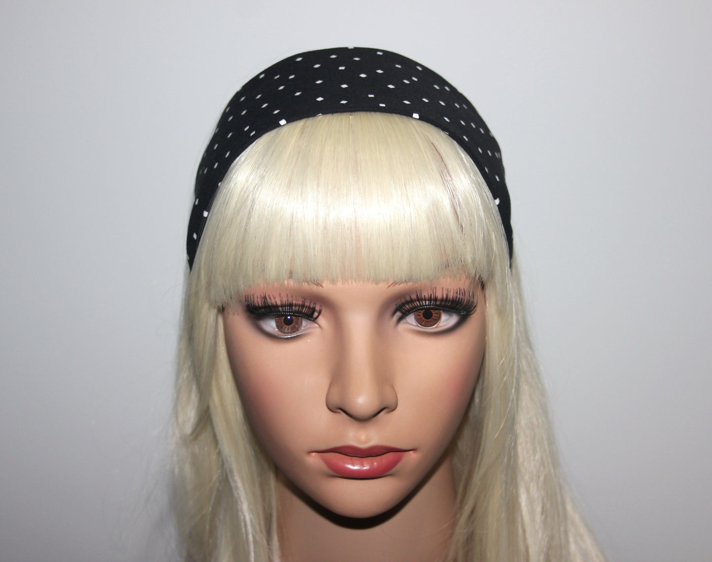 Wide cotton headband for women Black & White geometric print headwrap
