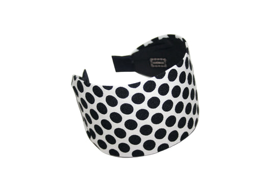 Women cotton headband, White with Black points Large Polka Dot jacquard headband scarf