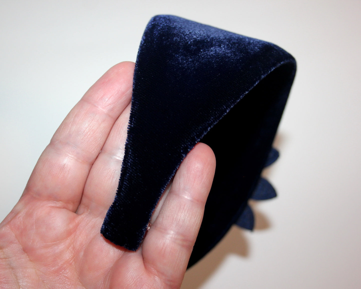 Dark Blue velvet headband with flower Extra wide floral hairband scarf, plastic free