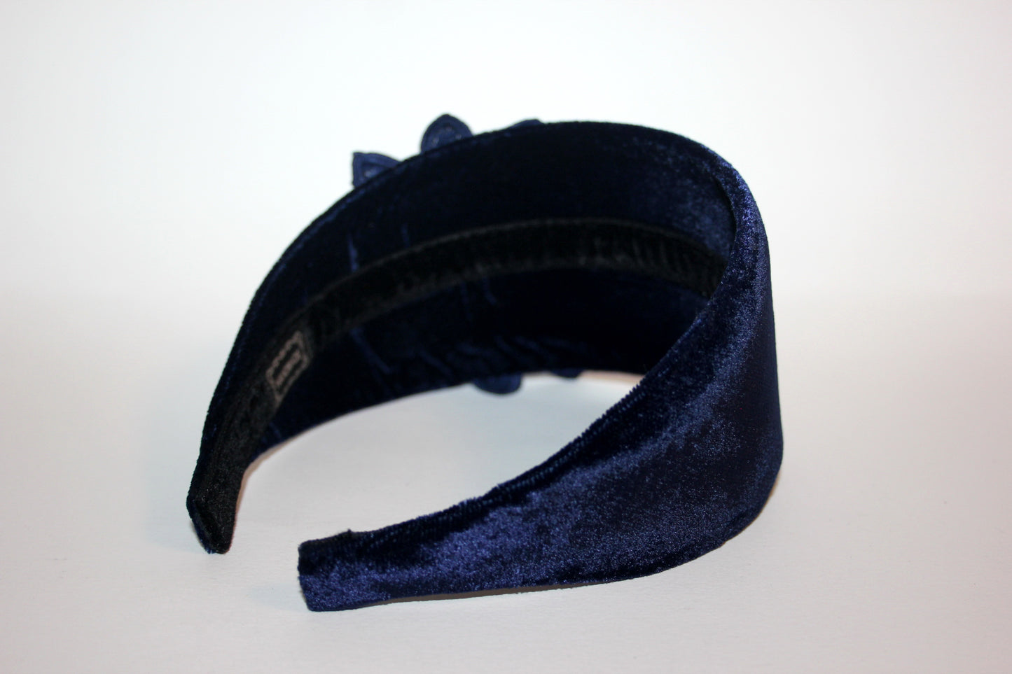 Dark Blue velvet headband with flower Extra wide floral hairband scarf, plastic free