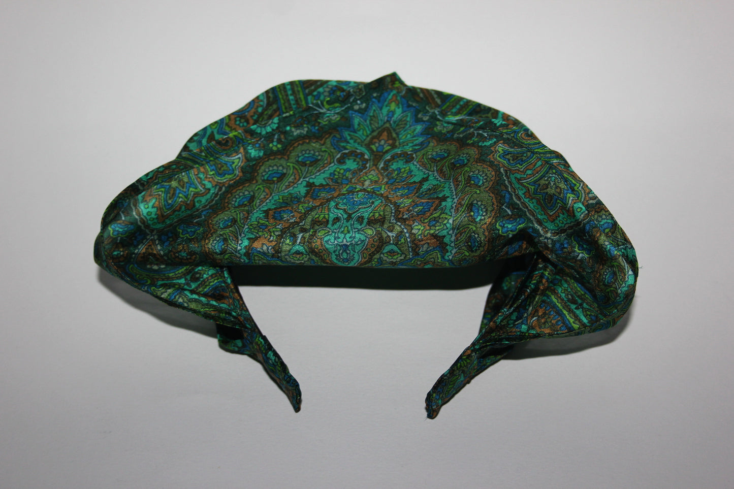 Damask head kerchief Dark Green & Blue pure silk triangle bandana headband