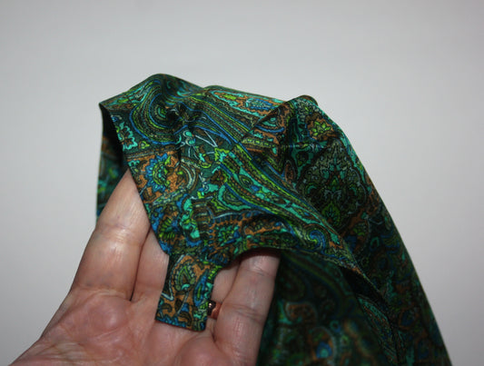 Damask head kerchief Dark Green & Blue pure silk triangle bandana headband