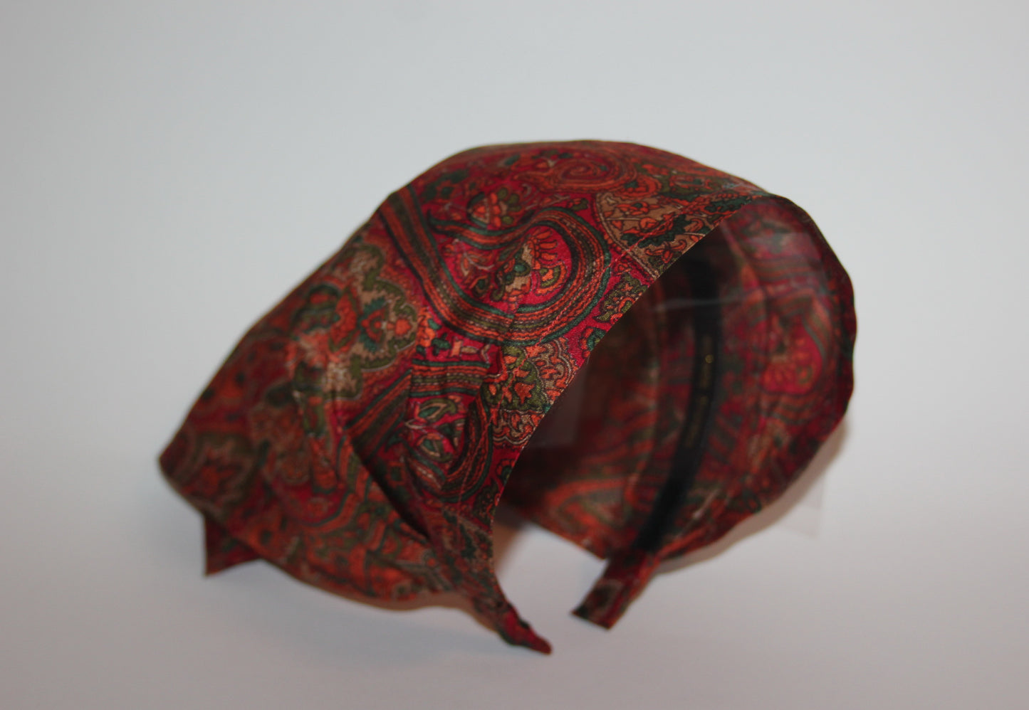 Damask head kerchief Dark Red & Orange pure silk triangle bandana headband