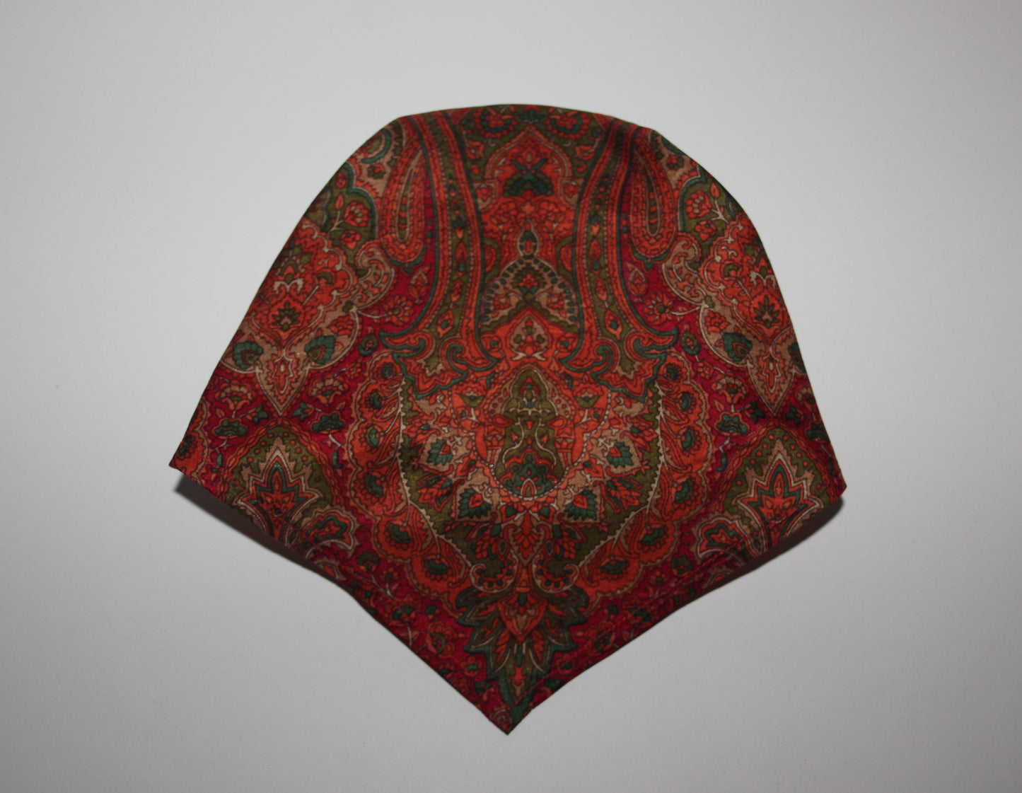 Damask head kerchief Dark Red & Orange pure silk triangle bandana headband