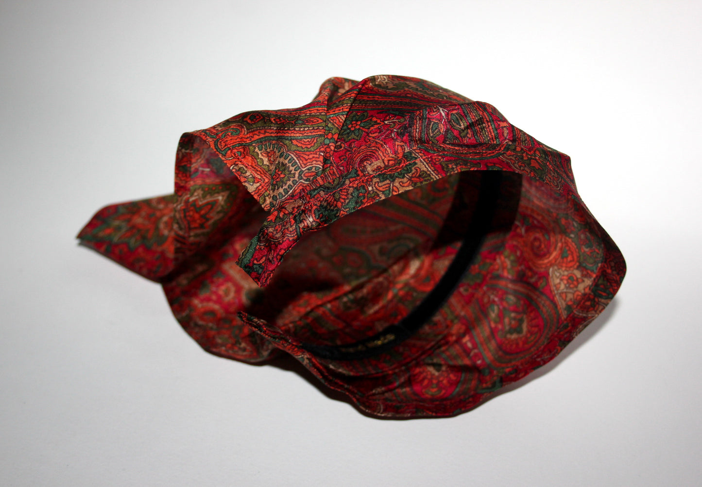 Damask head kerchief Dark Red & Orange pure silk triangle bandana headband