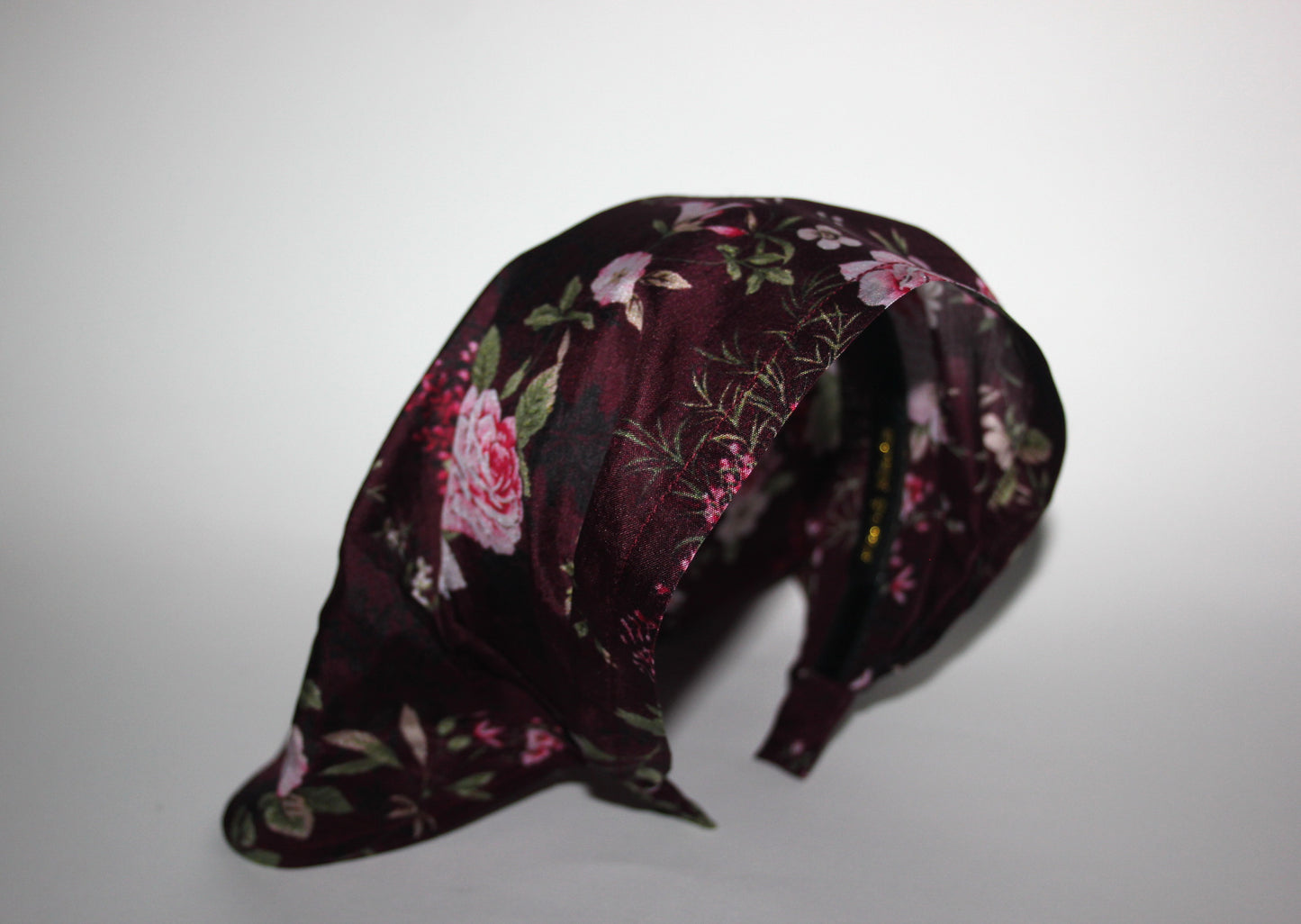 Dark Maroon & Pink pure silk head kerchief Triangle bandana headband Retro summer bandana