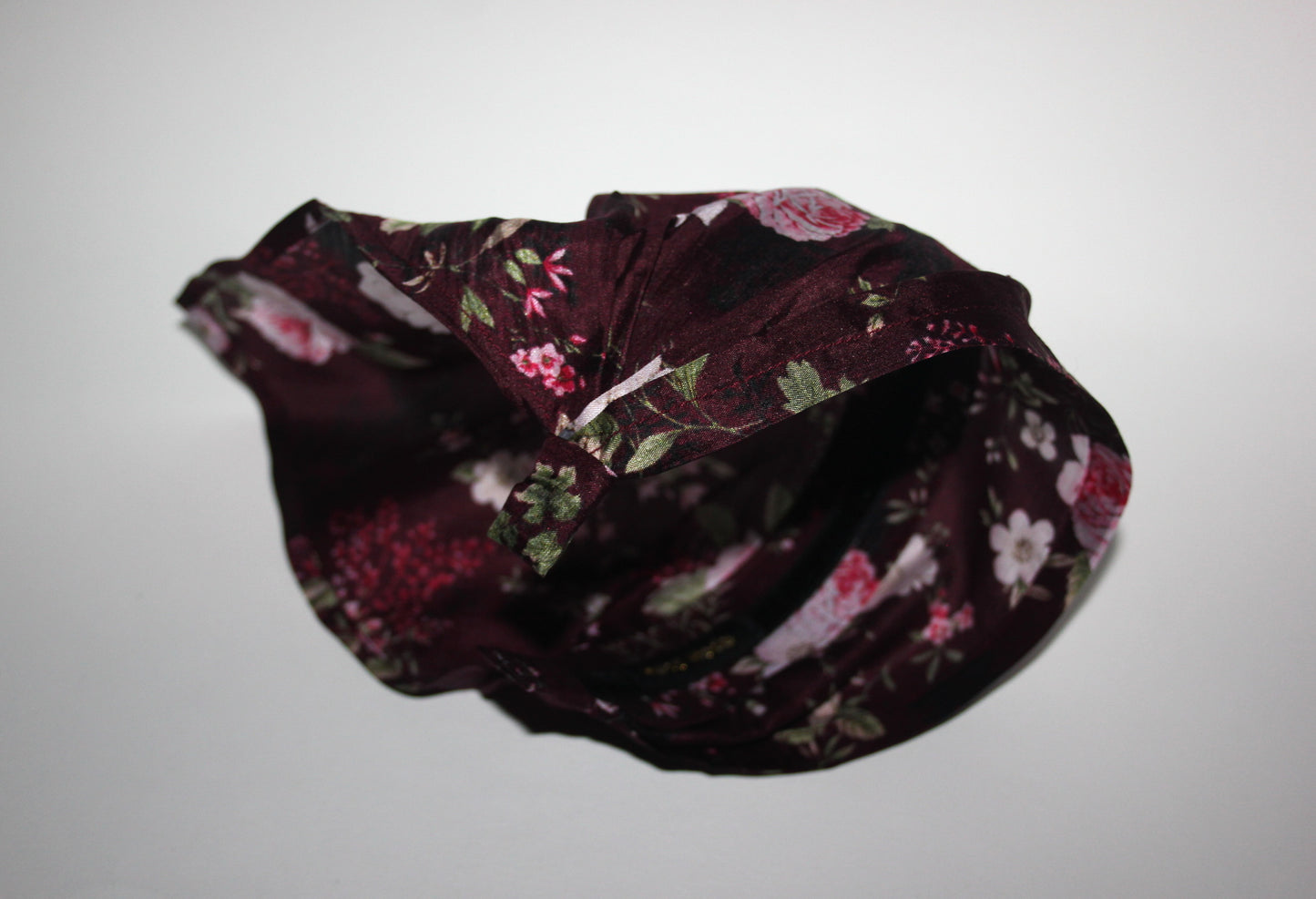 Dark Maroon & Pink pure silk head kerchief Triangle bandana headband Retro summer bandana