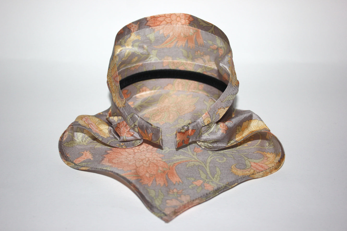 Triangle bandana headband Gray & Peach pure silk head kerchief