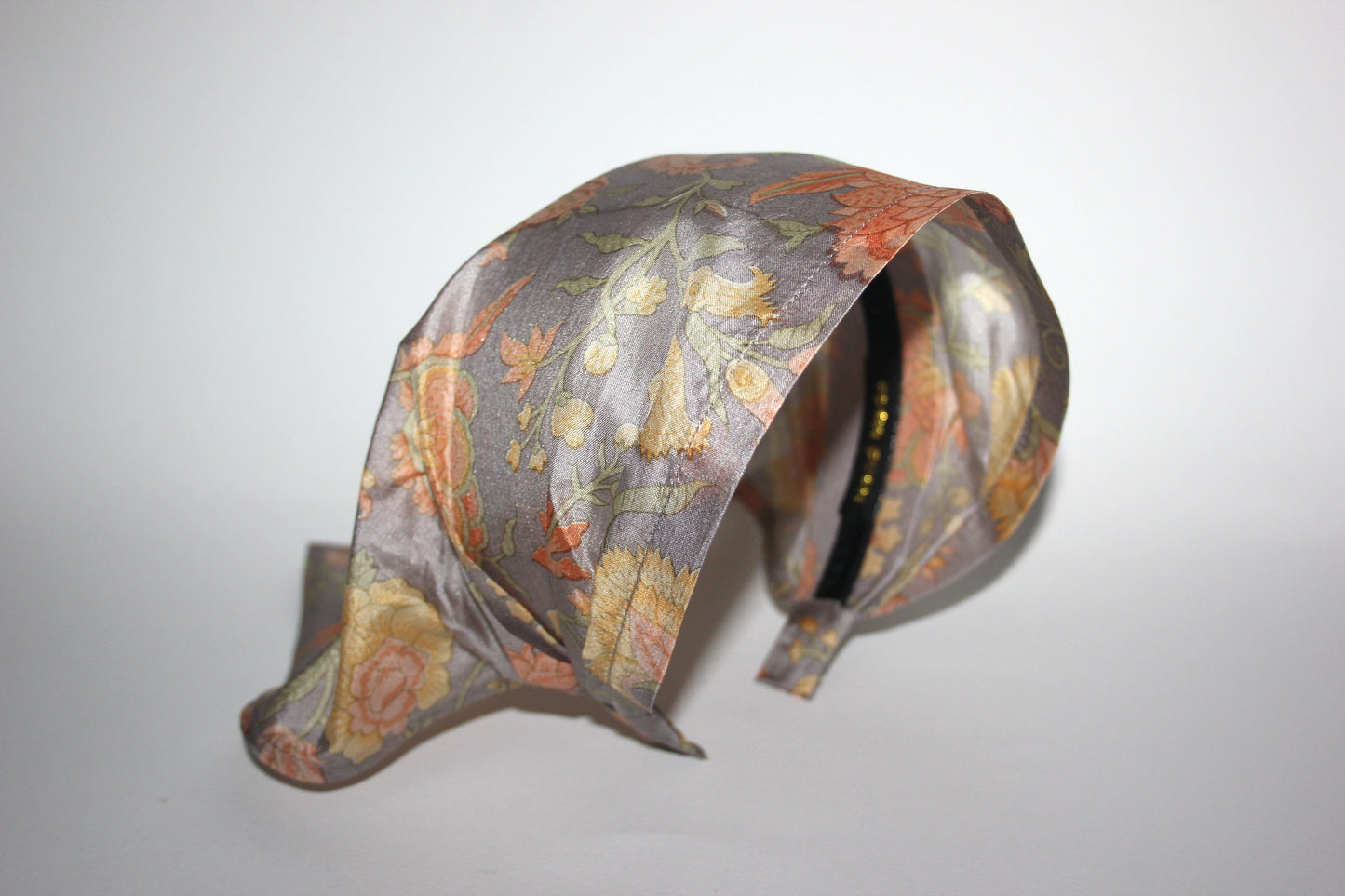 Triangle bandana headband Gray & Peach pure silk head kerchief