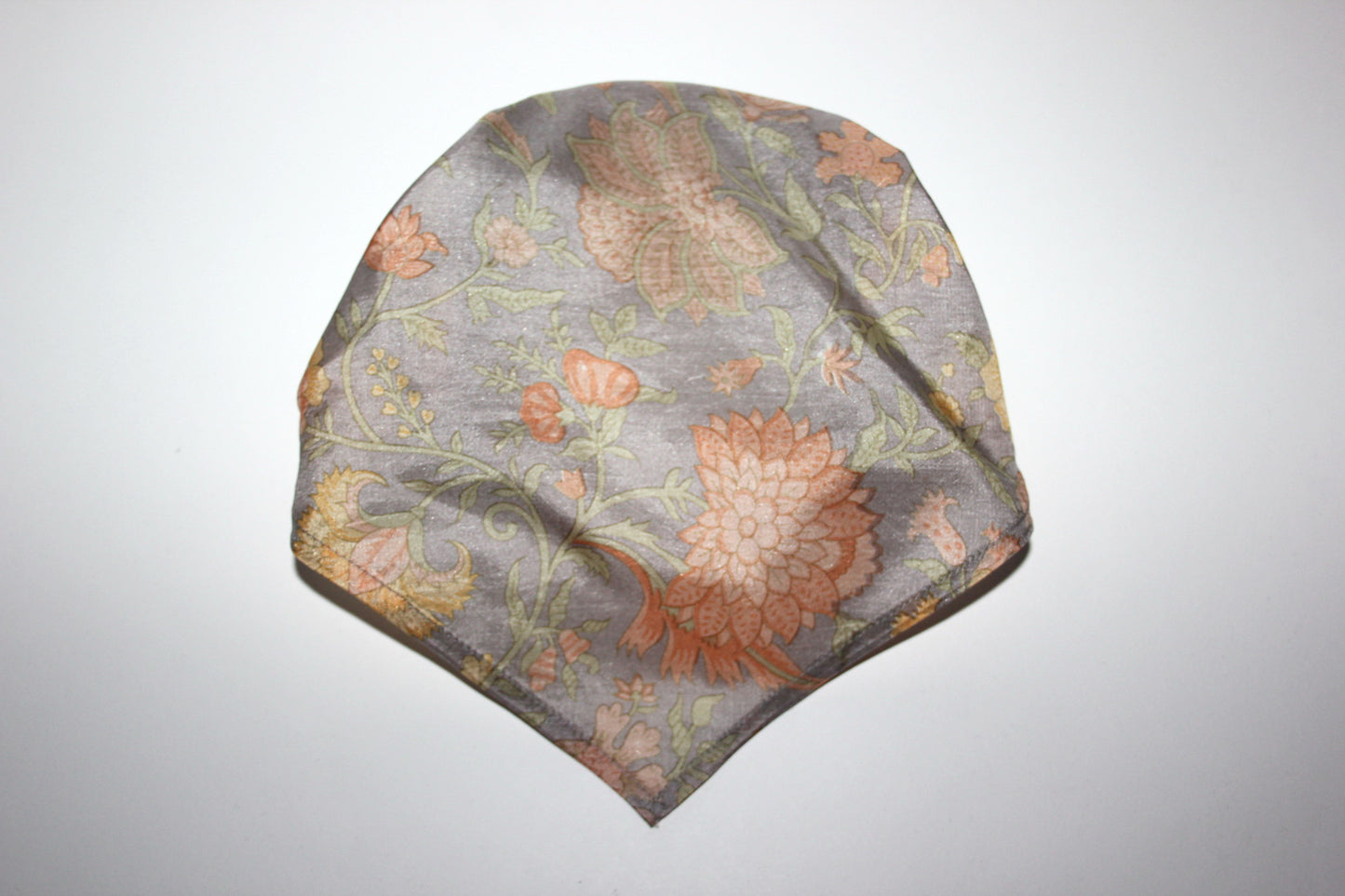 Triangle bandana headband Gray & Peach pure silk head kerchief