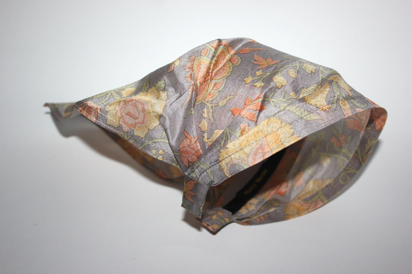 Triangle bandana headband Gray & Peach pure silk head kerchief