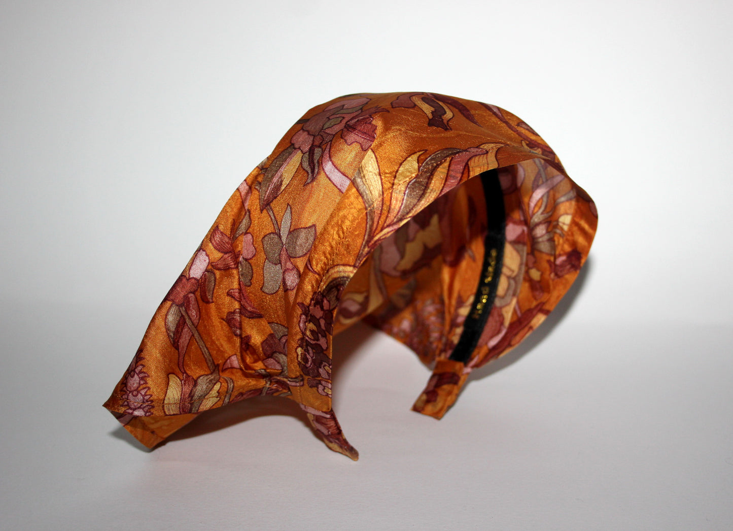 Burnt Orange pure silk head kerchief Structured triangle bandana Summer headband