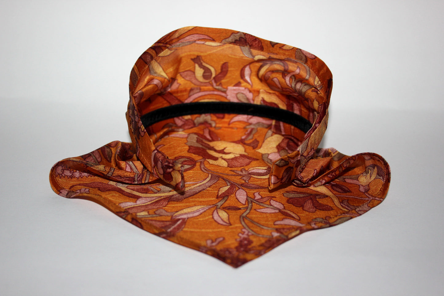 Burnt Orange pure silk head kerchief Structured triangle bandana Summer headband