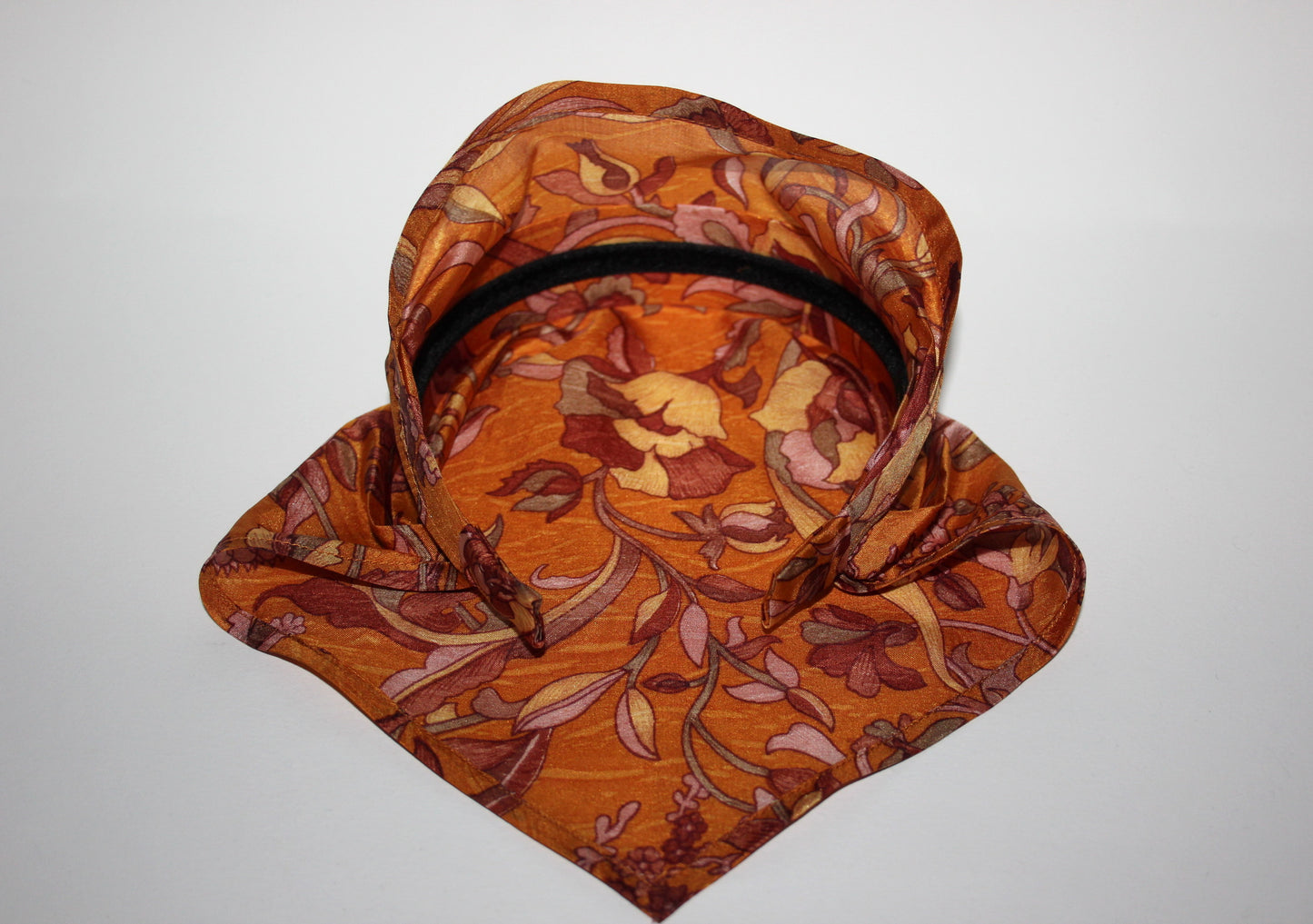 Burnt Orange pure silk head kerchief Structured triangle bandana Summer headband